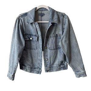 Democracy Women’s S Y2K Distressed Lightwash Denim Bomber Trucker Jacket 90s‎